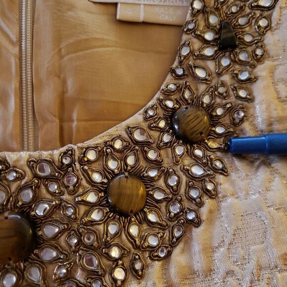 Rare! Michael Kors Runway Metallic Embellished Neckline Sleeveless Sheath Dress - Picture 13 of 13